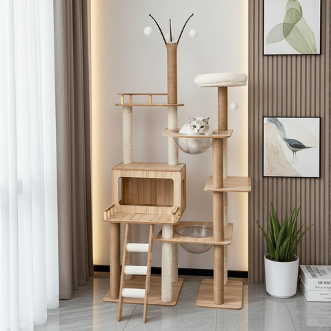 MDF Cat Climbing Frame | Multi-Level Tower with Hideaways