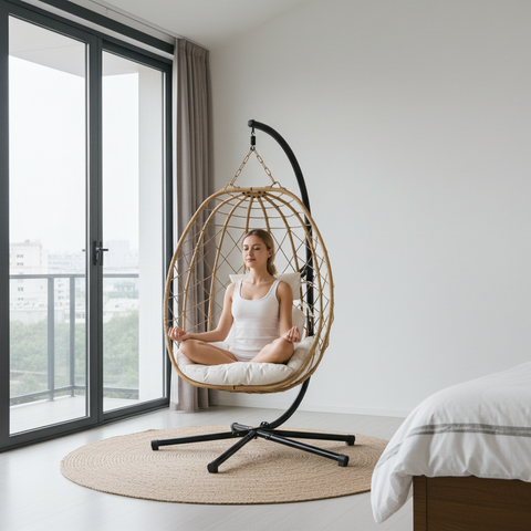 CozyNest Weave Foldable Egg Chair – Beige - Free Shipping image 3