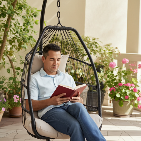 European Foldable Rattan Egg Chair with Cushion image 5