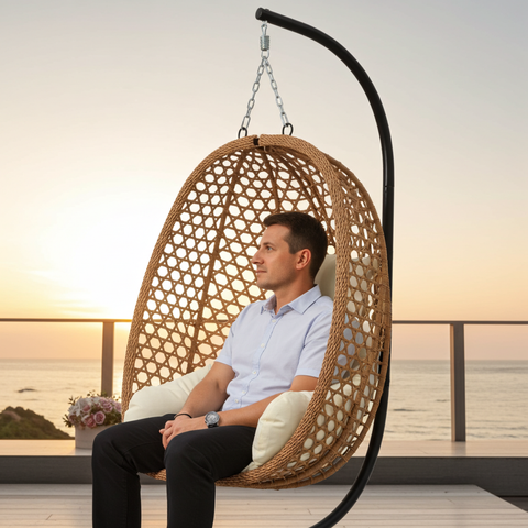 CozyNest Foldable Egg Chair - Beige - Free Shipping image 11