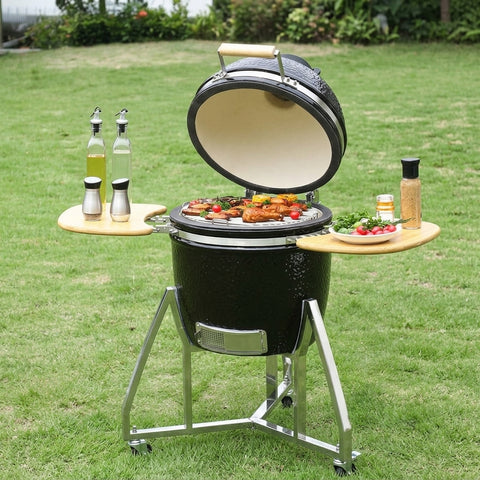 Portable Charcoal Grill 20”-26“ Ceramic BBQ with Cover & Cart
