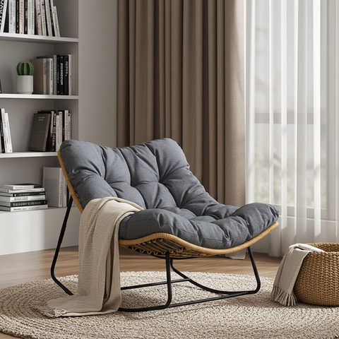CozyNest Rattan Rocking Chair + Cushion image 0