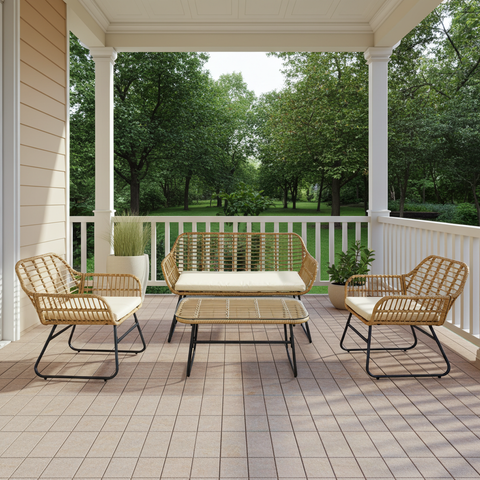 4-Piece Rattan Chair and Table Set with Cushions Modern Outdoor Lounge Set image 8