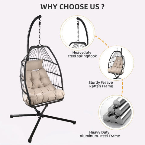 European Foldable Rattan Egg Chair with Cushion image 9