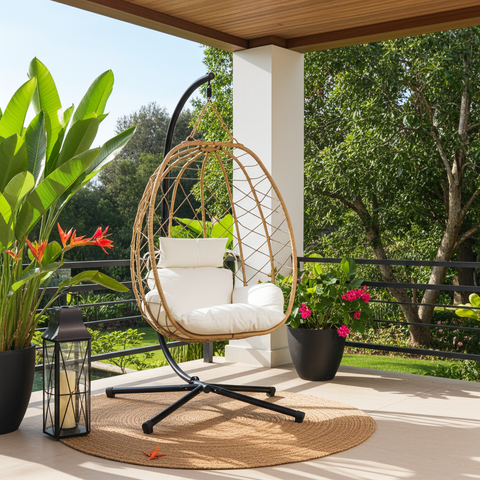 CozyNest Weave Foldable Egg Chair – Beige - Free Shipping image 5