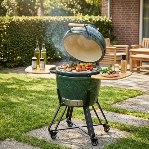 Portable Charcoal Grill 20”-26“ Ceramic BBQ with Cover & Cart