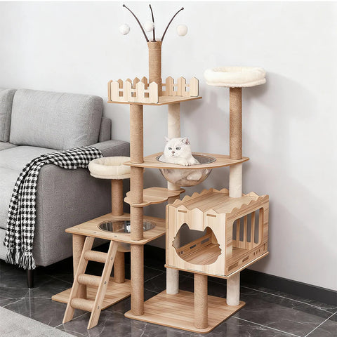 MDF Cat Climbing Frame | Multi-Level Tower with Hideaways
