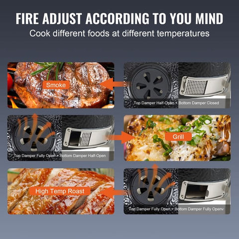 Portable Charcoal Grill 20”-26“ Ceramic BBQ with Cover & Cart