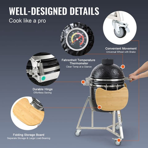 Portable Charcoal Grill 20”-26“ Ceramic BBQ with Cover & Cart