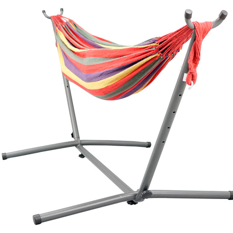 Deluxe Hammock Chair with Stand - Multi Colour Stripes Pattern - Red-Grey Stripes image