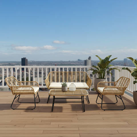 4-Piece Rattan Chair and Table Set with Cushions Modern Outdoor Lounge Set image 4