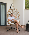 CozyNest Weave Foldable Egg Chair – Beige - Free Shipping image 7