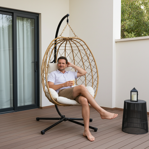 CozyNest Weave Foldable Egg Chair – Beige - Free Shipping image 7