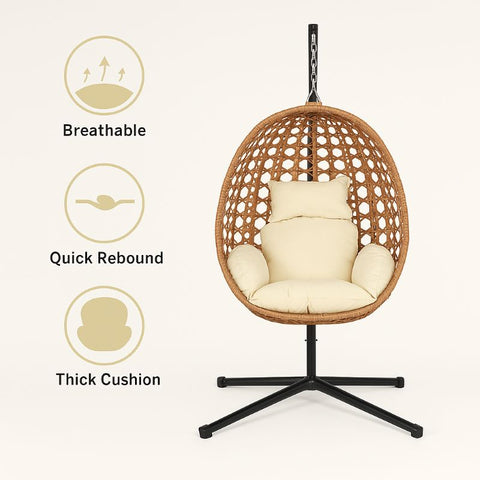 CozyNest Foldable Egg Chair - Beige - Free Shipping image 4
