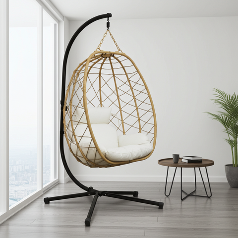 CozyNest Weave Foldable Egg Chair – Beige - Free Shipping image 0