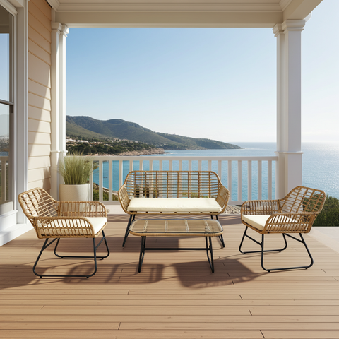 4-Piece Rattan Chair and Table Set with Cushions Modern Outdoor Lounge Set image 10