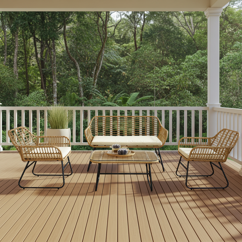 4-Piece Rattan Chair and Table Set with Cushions Modern Outdoor Lounge Set image 11