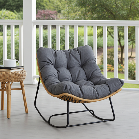 CozyNest Rattan Rocking Chair + Cushion image 2