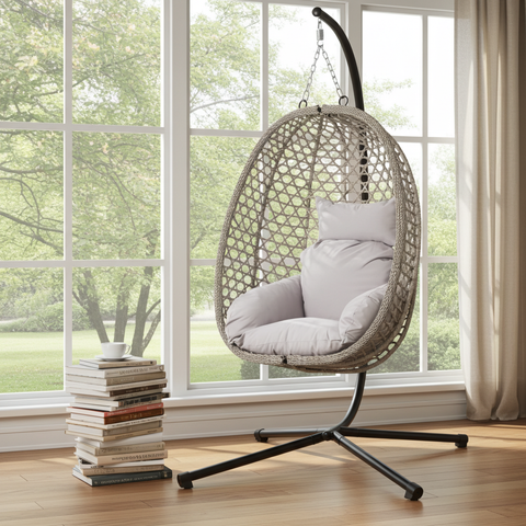 CozyNest Foldable Egg Chair - Grey - Free Shipping image 4