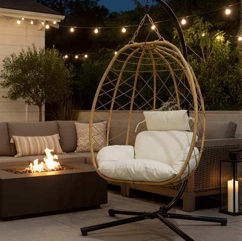 CozyNest Weave Foldable Egg Chair – Beige - Free Shipping image 9