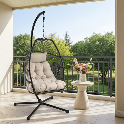European Foldable Rattan Egg Chair with Cushion image 8