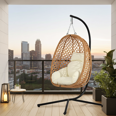 CozyNest Foldable Egg Chair - Beige - Free Shipping image 7