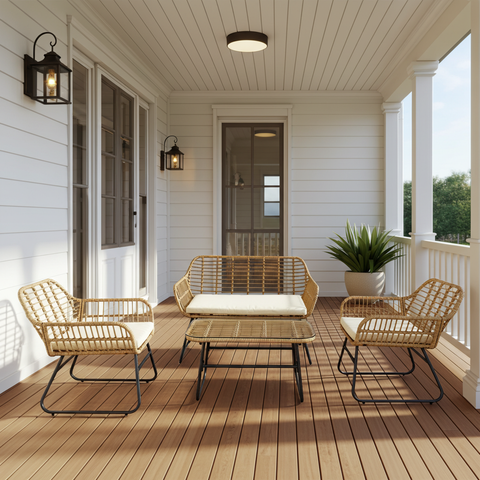 4-Piece Rattan Chair and Table Set with Cushions Modern Outdoor Lounge Set image 1