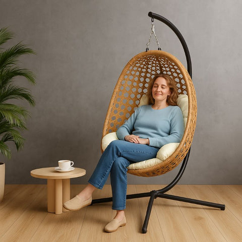 CozyNest Foldable Egg Chair - Beige - Free Shipping image 5