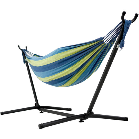 Deluxe Hammock Chair with Stand - Multi Colour Stripes Pattern - Blue-Green Stripes image