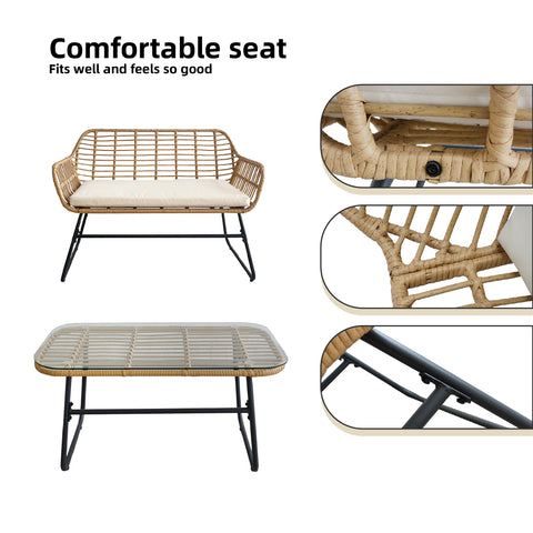 4-Piece Rattan Chair and Table Set with Cushions Modern Outdoor Lounge Set image 2