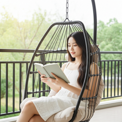 European Foldable Rattan Egg Chair with Cushion image 10