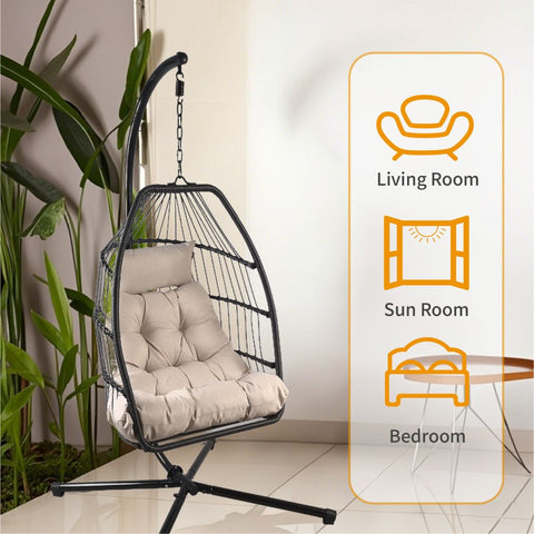 European Foldable Rattan Egg Chair with Cushion image 4