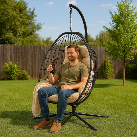 European Foldable Rattan Egg Chair with Cushion image 6